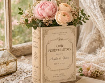 Personalized Ceramic Book Vase, Custom Wedding Book Flower Vase, Couple Anniversary Gift, Literary Home Decor, Bridal Shower Keepsake