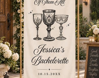 Personalized Bachelorette Party Banner, Fairest Bride Bridal Shower Decor, Vintage Goblet Wedding Backdrop, Custom Bride Welcome Sign