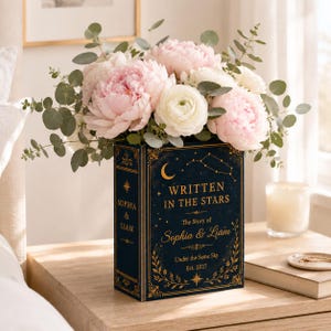 Custom Ceramic Book Vase Wedding, Written In The Stars Couple Gift, Personalized Wedding Flower Holder, Romantic Anniversary Home Decor Gift image 2