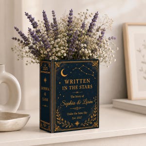 Custom Ceramic Book Vase Wedding, Written In The Stars Couple Gift, Personalized Wedding Flower Holder, Romantic Anniversary Home Decor Gift image 5