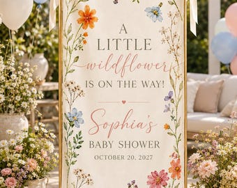 Personalized Wildflower Baby Shower Banner, Custom Baby Shower Welcome Sign, Floral Baby Shower Backdrop Decor