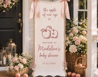Personalized Apple Of Our Eye Baby Shower Banner, Fall Baby Shower Welcome Sign, Sweet Little Apple Party Backdrop Decor For Baby Girl Event