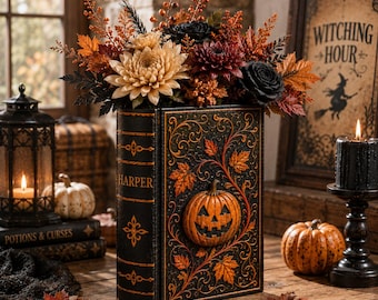 Black Halloween Book Vase, Gothic Ceramic Flower Vase, Pumpkin Decor, Witchy Fall Centerpiece, Spooky Home Decor, Autumn Gift Idea