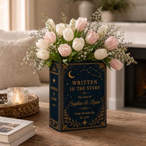 Custom Ceramic Book Vase Wedding, Written In The Stars Couple Gift, Personalized Wedding Flower Holder, Romantic Anniversary Home Decor Gift image 4