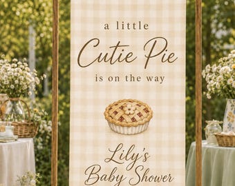 A Little Cutie Pie Baby Shower Banner, Editable Girl Shower Sign, Picnic Pie Theme Welcome Decor, Printable Party Backdrop Gift For Girls