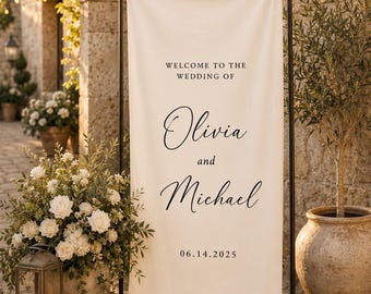 Personalized Wedding Welcome Banner, Custom Minimalist Wedding Sign, Elegant Fabric Ceremony Entrance Decor, Bridal Reception Banner