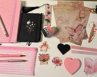 Pink Black Bookish Bundle | Bible Journaling Stationery Set (20 Pieces) - FREE Surprise Gift Included!