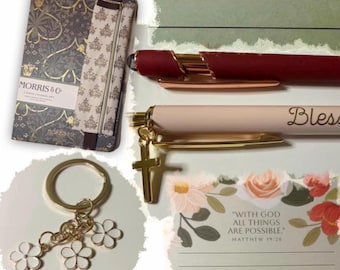 8 Piece Floral Stationery Set, Journaling Supplies, Heart Bookmark, Pen, Notepad | Desk Set