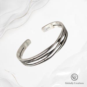 925 Sterling Silver Braided Twisted Wave Cuff Bracelet, Adjustable Bangle, Geometric Handmade Jewelry,  Christmas Gift for Him or Her
