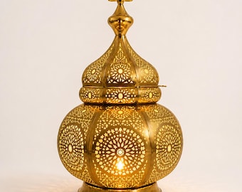 Handgemaakte Marokkaanse koperen lantaarn, boho woondecoratie, ramadan bruiloft middelpunt
