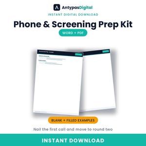 Phone & Screening Interview Prep Kit | Recruiter Call Checklist, Intro Script + Answers, Word + PDF | Download