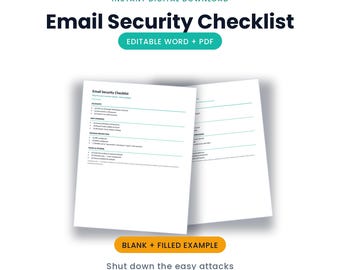 Email Security Checklist for Small Business | Editable Word + PDF, Stop Phishing + Spoofing | Instant Download