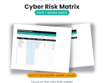 Cyber Risk Assessment Matrix | Excel + Google Sheets, Likelihood x Impact Scoring | Instant Download