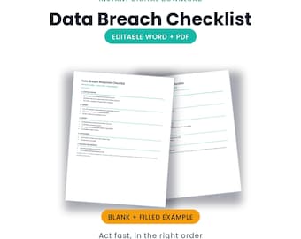 Data Breach Response Checklist | Editable Word + PDF, Contain, Assess, Notify + Document | Instant Download