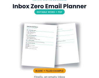 Inbox Zero Email Planner | Editable Word, PDF, Folders, 4 D's (Digital Download)