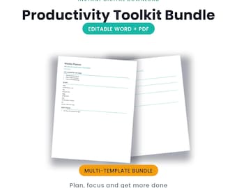 Professional Productivity Toolkit Bundle | Editable Word + PDF, Weekly, Daily, Goals + Meetings | Instant Download