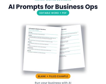 AI Prompts for Small Business Operations | Editable Word + PDF, 40+ ChatGPT Prompts | Instant Download