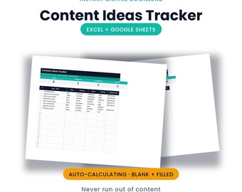 Content Ideas Tracker | Excel + Google Sheets, Idea to Published Pipeline | Instant Download
