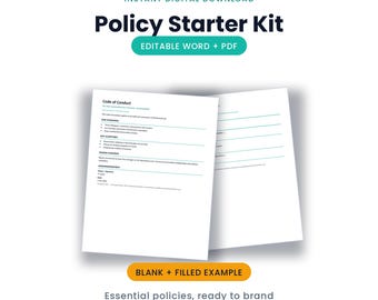 Small Business Policy Kit | Code of Conduct, Remote Work, IT Use (Digital Download)