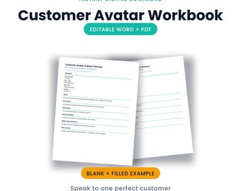 Customer Avatar and Buyer Persona Workbook | Editable Word + PDF, Know Your Customer | Instant Download