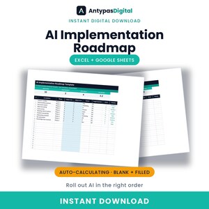 Plantilla de hoja de ruta para la implementación de IA / Google Sheets + Excel / Planificador de valor vs. esfuerzo / Descarga instantánea