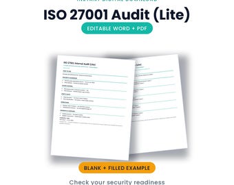 ISO 27001 Internal Audit Checklist Lite | Editable Word + PDF, Security Self-Assessment | Instant Download
