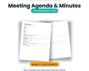 Meeting Agenda Minutes Templates | Editable Word + PDF (Instant Download)