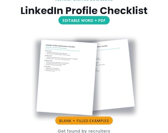 LinkedIn Profile Optimization Checklist | Headline, About, Keyword Worksheet | Editable Word + PDF | Instant Download