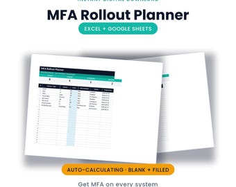 MFA Rollout Planner | Excel + Google Sheets, Multi-Factor Auth Status + Target Dates | Instant Download