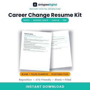 Career Change Resume + Transferable Skills Workbook | Editable Word, Google Docs | Instant Download