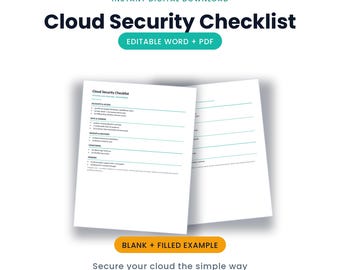 Cloud Security Checklist for Small Business | Editable Word + PDF, Access, MFA + Sharing | Instant Download