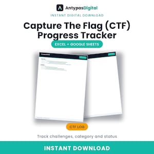 Planilha de acompanhamento de progresso do Capture The Flag (CTF) | Excel + Planilhas Google, registro de prática de cibersegurança | Baixar