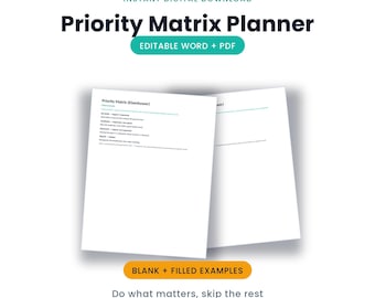 Priority Matrix Planner | Eisenhower Matrix Task List, Urgent vs Important | Editable Word + PDF Productivity