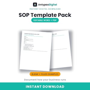 SOP-Vorlagenpaket | Standardarbeitsanweisungen, Prozesse Checkliste + Genehmigungslog | Word + PDF | Sofort Download