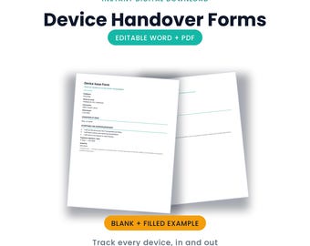 Employee Device Handover Form Pack | Editable Word + PDF, Issue + Return Forms | Instant Download