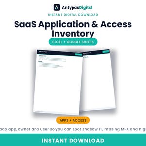 SaaS Application and Access Inventory Spreadsheet | Editable Excel + Google Sheets, Shadow IT Tracker | Download