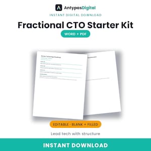 Fractional CTO Starter Kit | Editable Word + PDF, Tech Assessment + 90-Day Roadmap | Instant Download