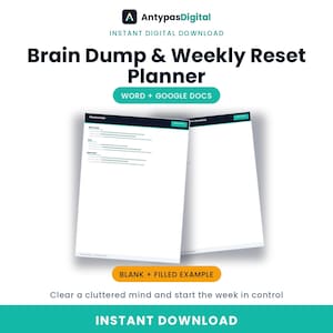 Brain Dump Weekly Reset Planner | Mind Declutter, Prioritize Tasks (Word, Google Docs)