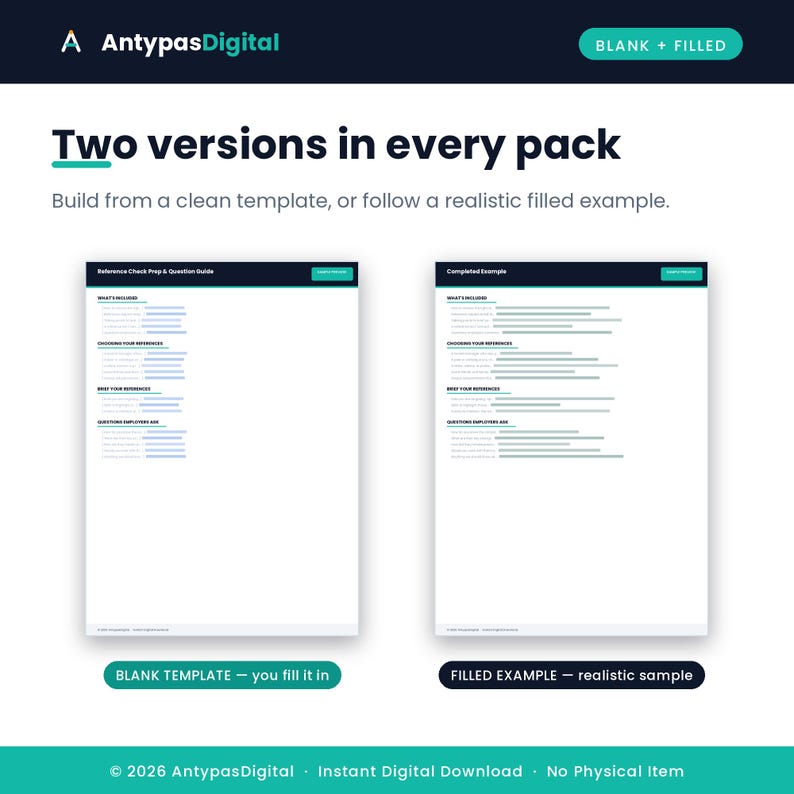 Reference guide blank template and filled example