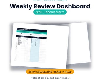 Weekly Review Dashboard | Excel + Google Sheets, Goals + Habits, Target vs Actual | Instant Download