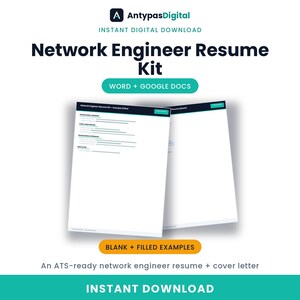 Kit de currículum para ingeniero de redes / Compatible con sistemas ATS, Word, Google Docs (descarga digital)