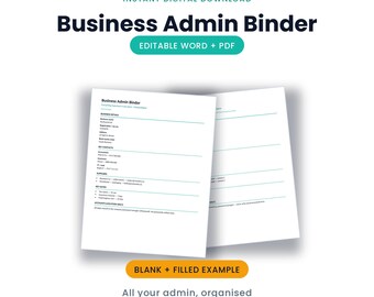 Business Admin Binder | Editable Word + PDF, Info Pages + Admin Task Schedule | Instant Download