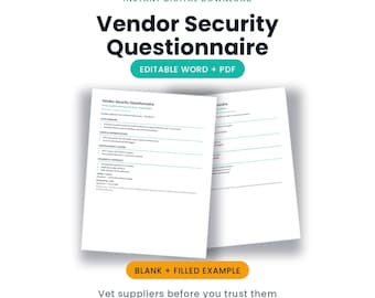 Vendor Security Questionnaire | Editable Word + PDF, Vet Suppliers Before You Trust Them | Instant Download
