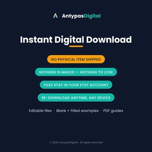 Instant digital download - no physical item is shipped