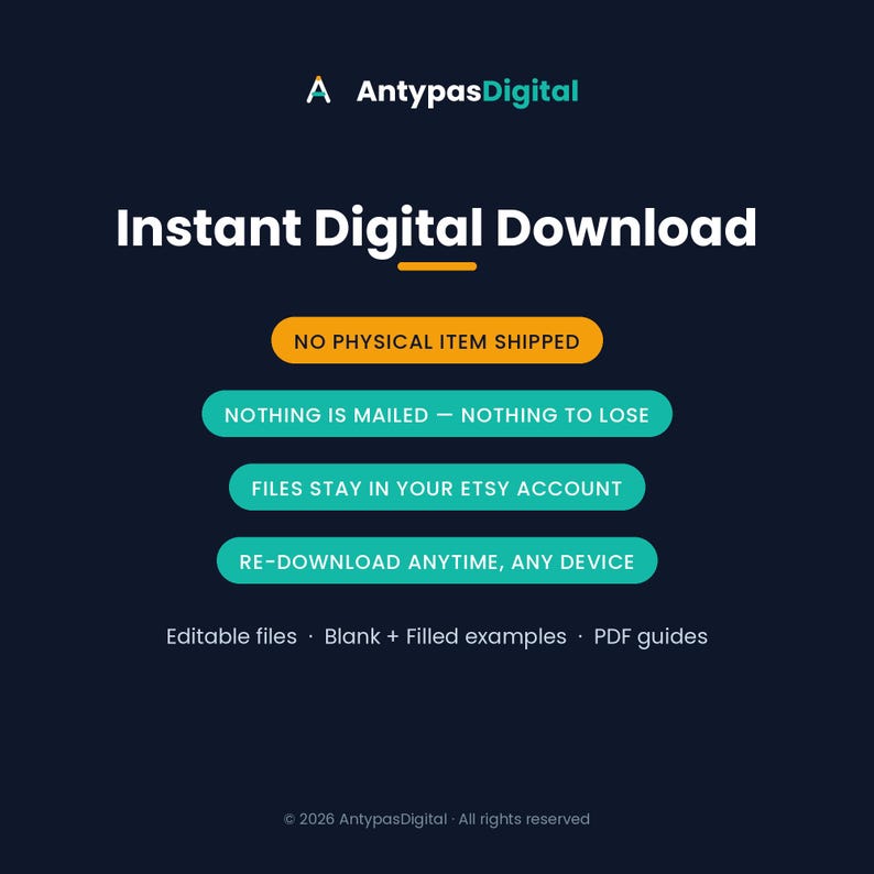 Instant digital download - no physical item is shipped