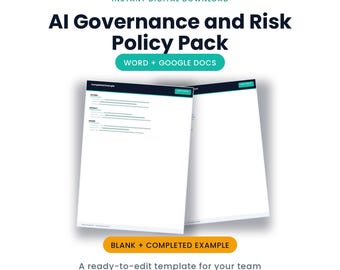 Risicobeleidspakket AI-governance | Bewerkbaar Word, Google Documenten-sjabloon (digitale download)