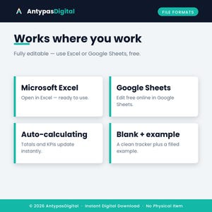 Works in Microsoft Excel and Google Sheets