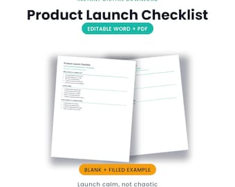 Product Launch Checklist and Planner | Editable Word + PDF, Pre, Launch + Post + Timeline | Instant Download