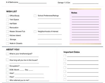 Lista życzeń agentów nieruchomości dla kupujących domy 8,5x11"