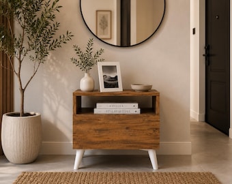 Wooden Nightstand with Storage | Mid Century Bedside Table | Modern End Table | Small Bedroom Furniture | Entryway Cabinet